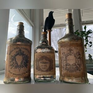Uttermost Recycled Mercury Style Glass Bottles Set of 3 Dark Academia Apothecary